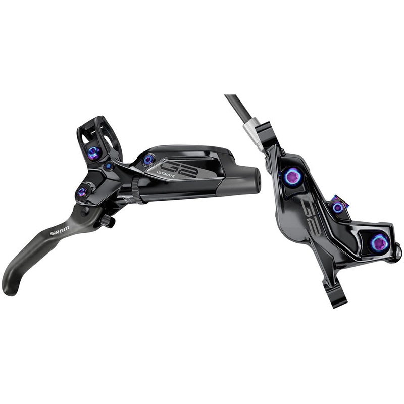 SRAM G2 Ultimate Disc Brake Lever - Rear Post Mount Carbon Lever Titanium Hardware Gloss BLK Rainbow Hardware A2